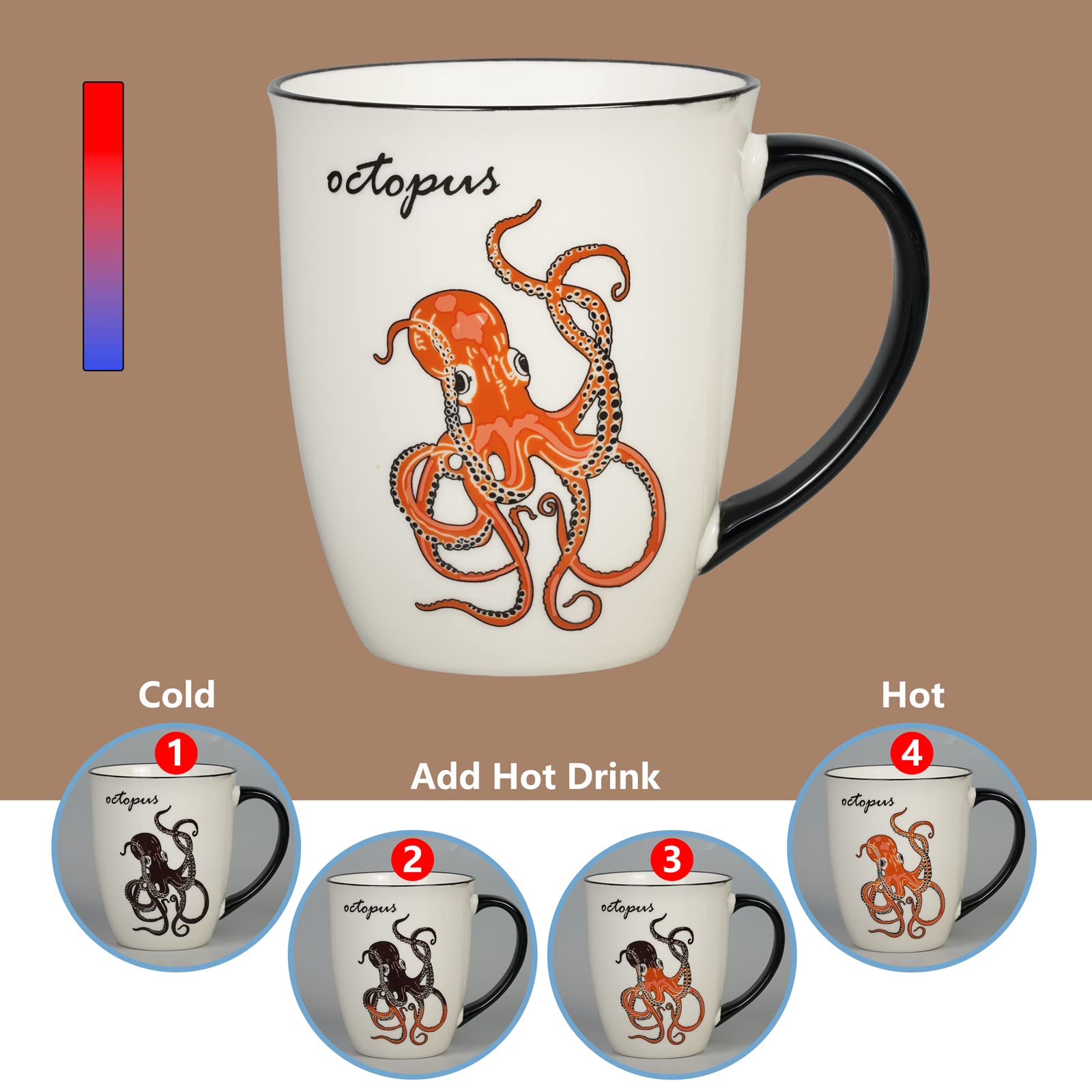 Ceramicfor Octopus 14-ounce coffee mug ideal for coffee, tea, or cold drinks.