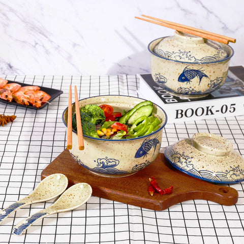 Ceraozmus ramen bowl pattern fish highlights a vintage Japanese design