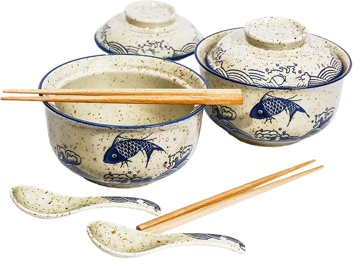 Ceraozmus ramen bowl set with lid shown, keeping soup warm for serving moments