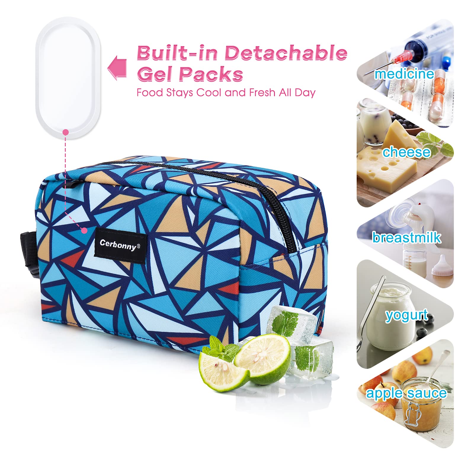 Cerbonny freezable mini cooler bag demonstrates two freezing options for longer freshness