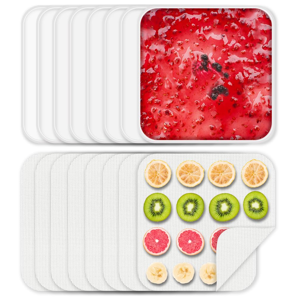 Cercker silicone dehydrator trays with edge for liquids and mess-free drying.