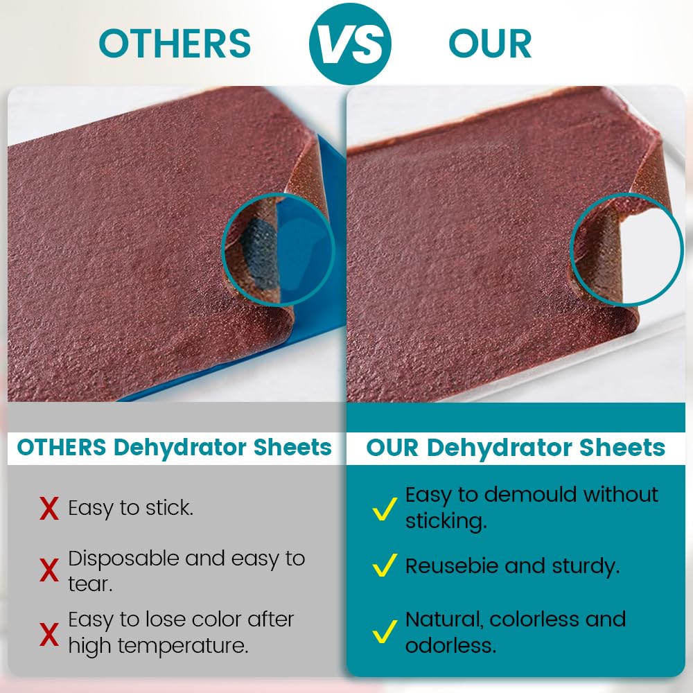 Cercker easy-clean dehydrator sheets resist sticking and simplify cleanup.