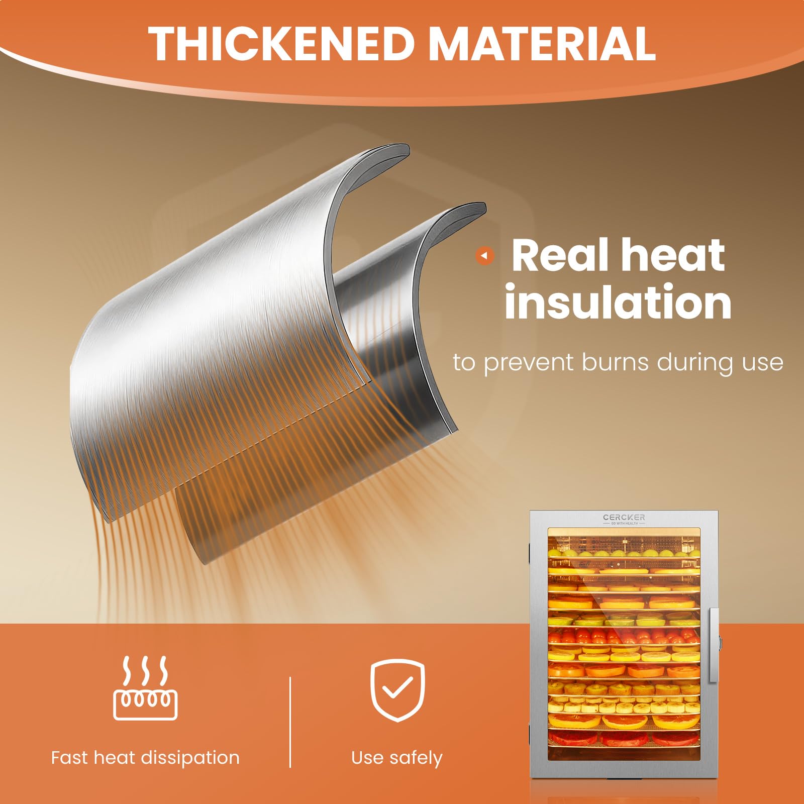 Cercker digital thermostat and timer enable precise, customizable dehydration schedules.