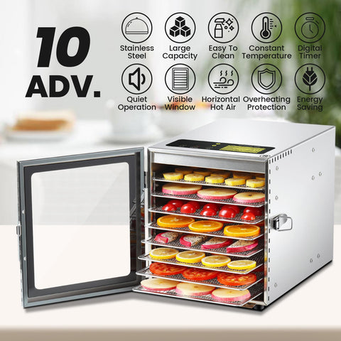 Cercker dehydrator interior with eight trays for herbs and dried fruits.