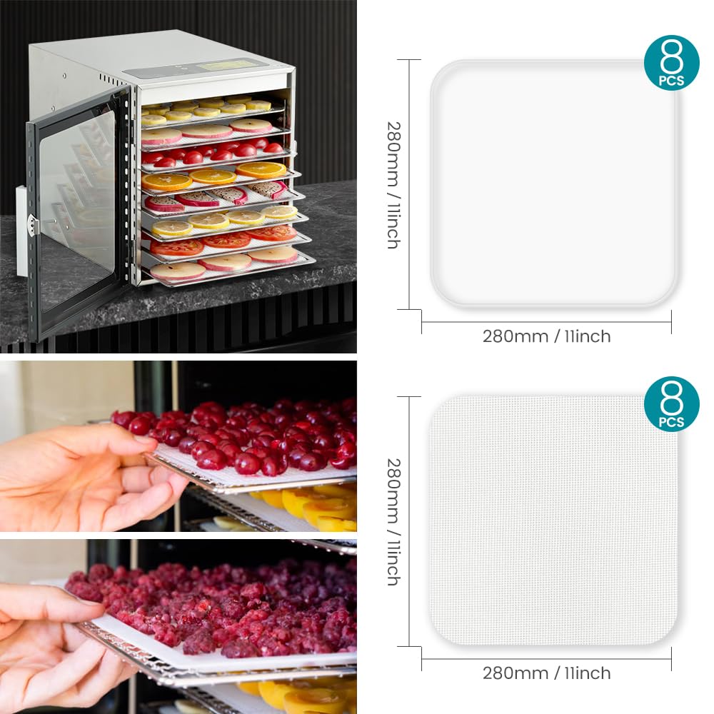 Cercker mesh dryer mats ensure even heat for solid foods.