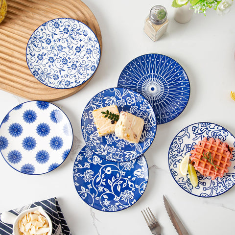Cerkik Vintage Blue 6-inch dessert plate with dessert demonstrates versatile serving options