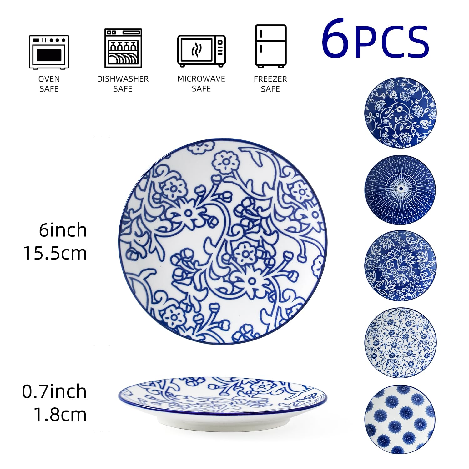Cerkik Vintage Blue 6-inch sushi plate for precise sauce containment