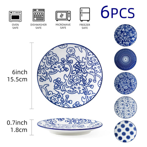 Cerkik Vintage Blue 6-inch sushi plate for precise sauce containment