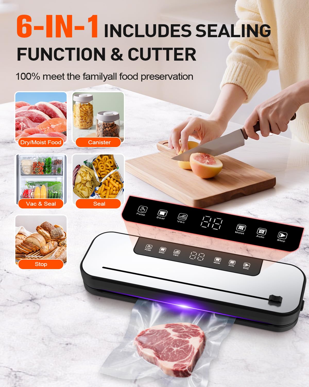 Cerobear 6-in-1 vacuum sealer handles dry and moist foods