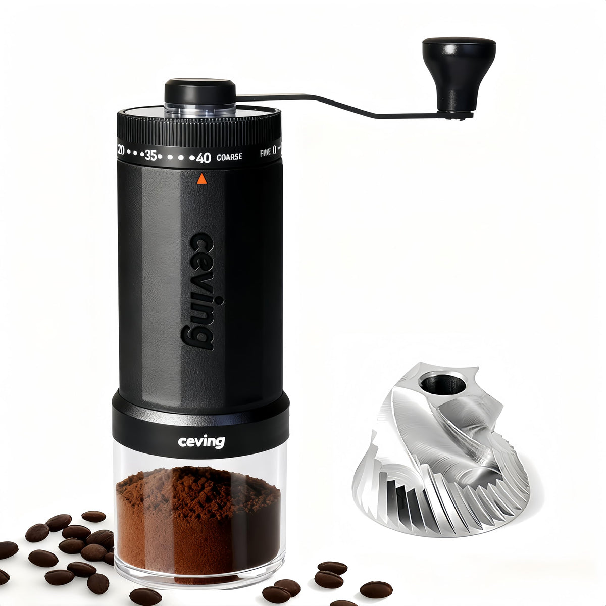 CEVING 60g manual grinder capacity for larger brews and family mornings.