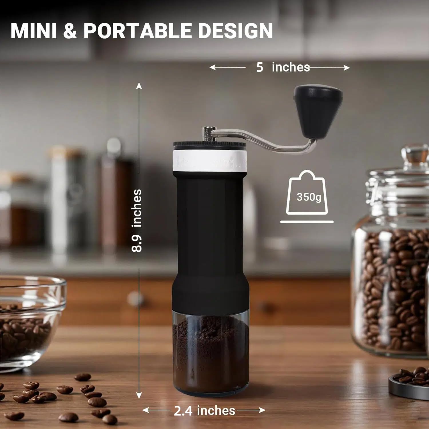 CEVING mini manual grinder 30g capacity ideal for 2-3 cups per session.