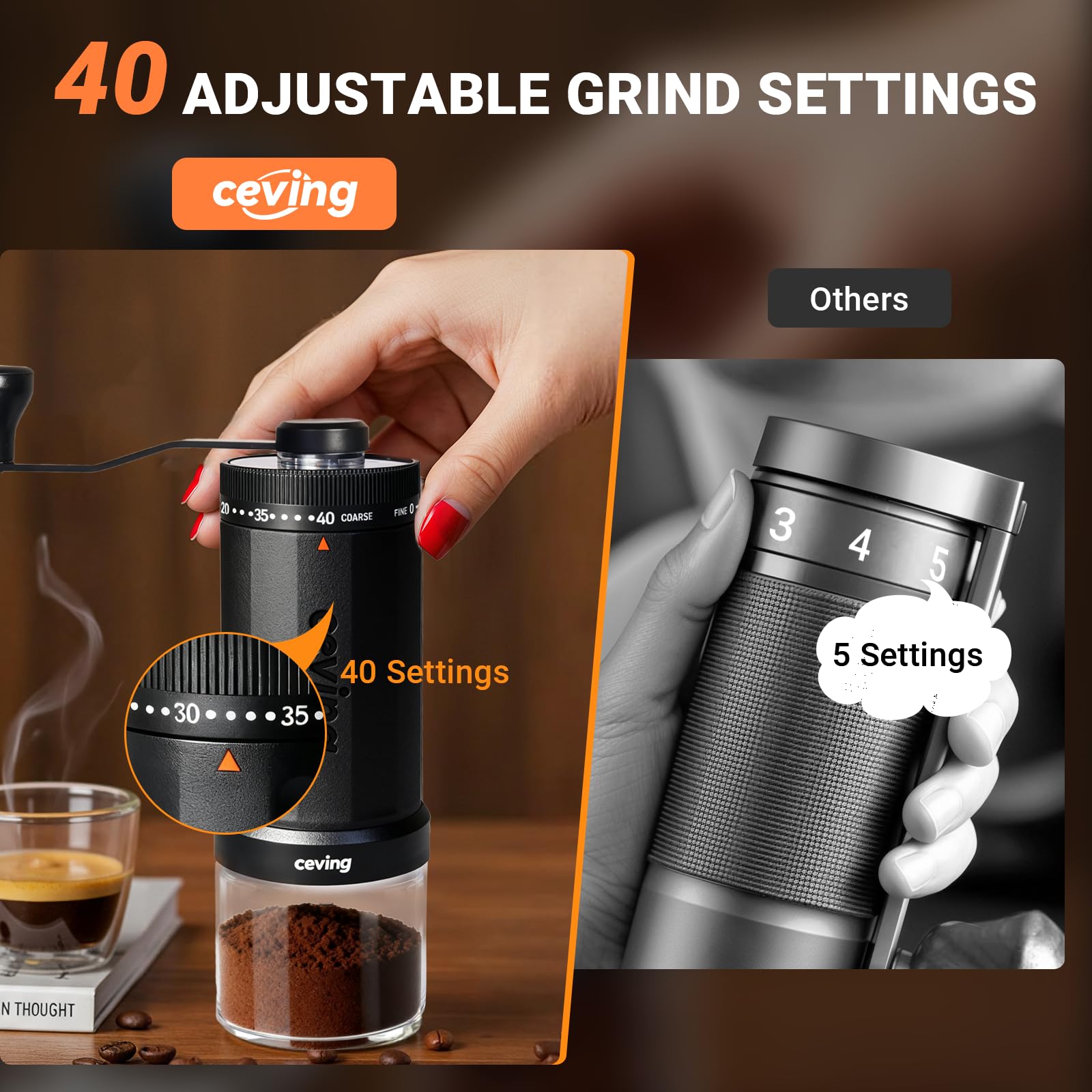 Close-up of 0.05mm click increments on CEVING dial.