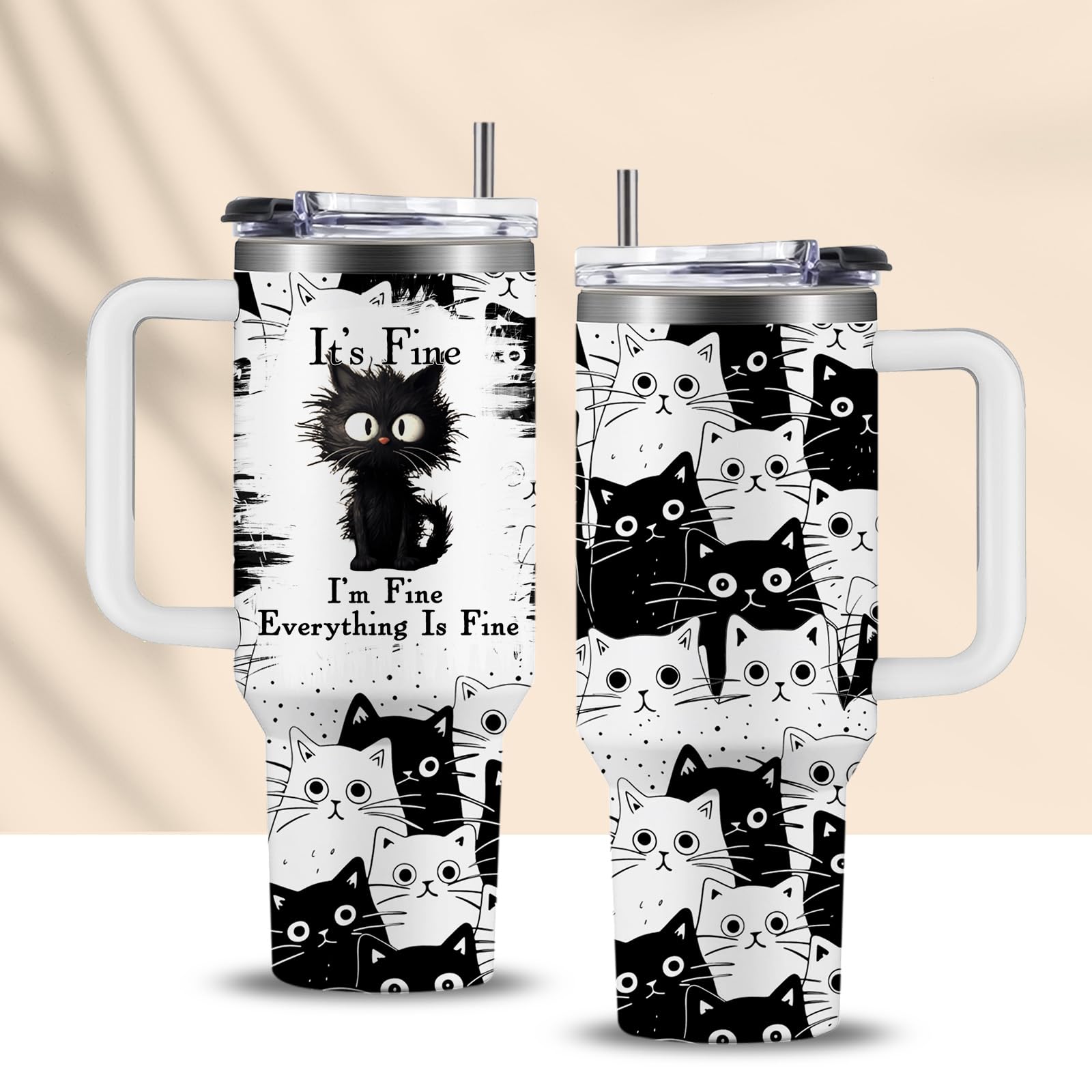 CGMIBAS Everything Is Fine cat tumbler with handle for on-the-go use