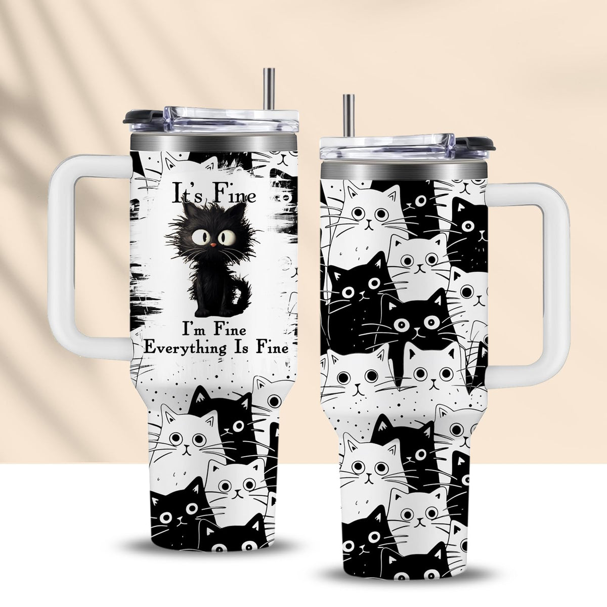 CGMIBAS Everything Is Fine cat tumbler with handle for on-the-go use
