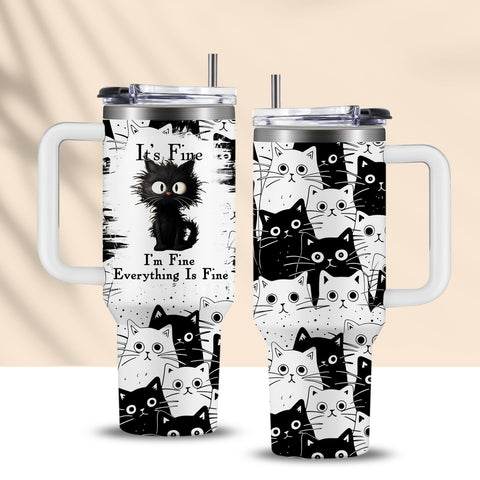 CGMIBAS Everything Is Fine cat tumbler with handle for on-the-go use