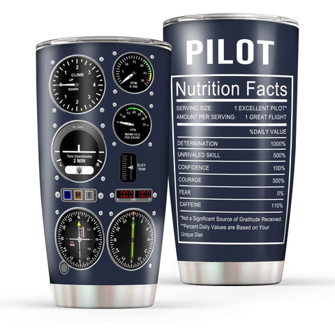 CGMIBAS 20oz pilot tumbler front view, durable steel keeps beverages fresh on flights.