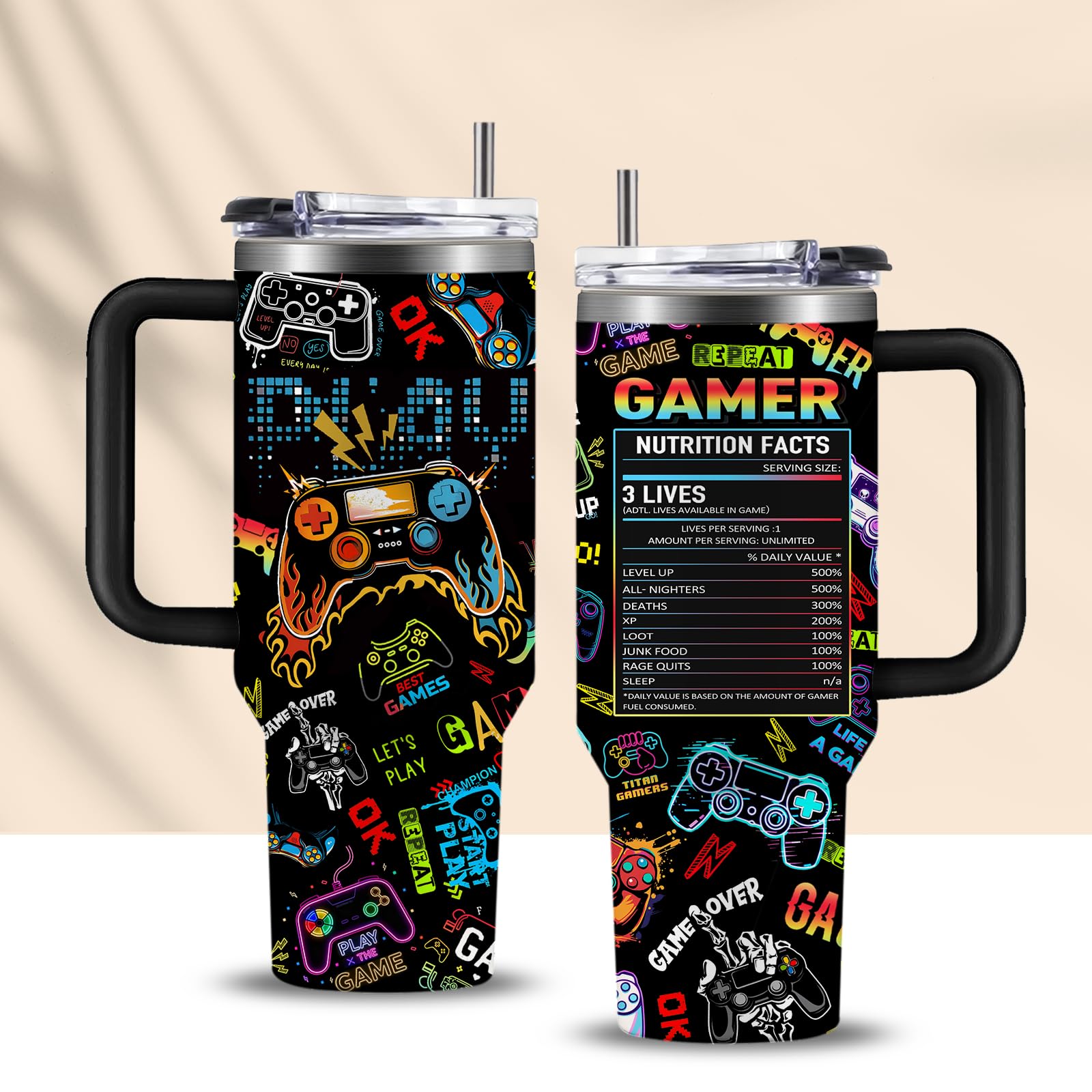 CGMIBAS 40oz gamer tumbler with sturdy handle for spill-free gaming sessions