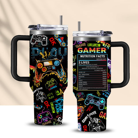 CGMIBAS 40oz gamer tumbler with sturdy handle for spill-free gaming sessions