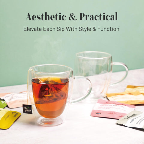 ChaYeah 12 oz glass set with sleek design for tea, coffee, and cocktails