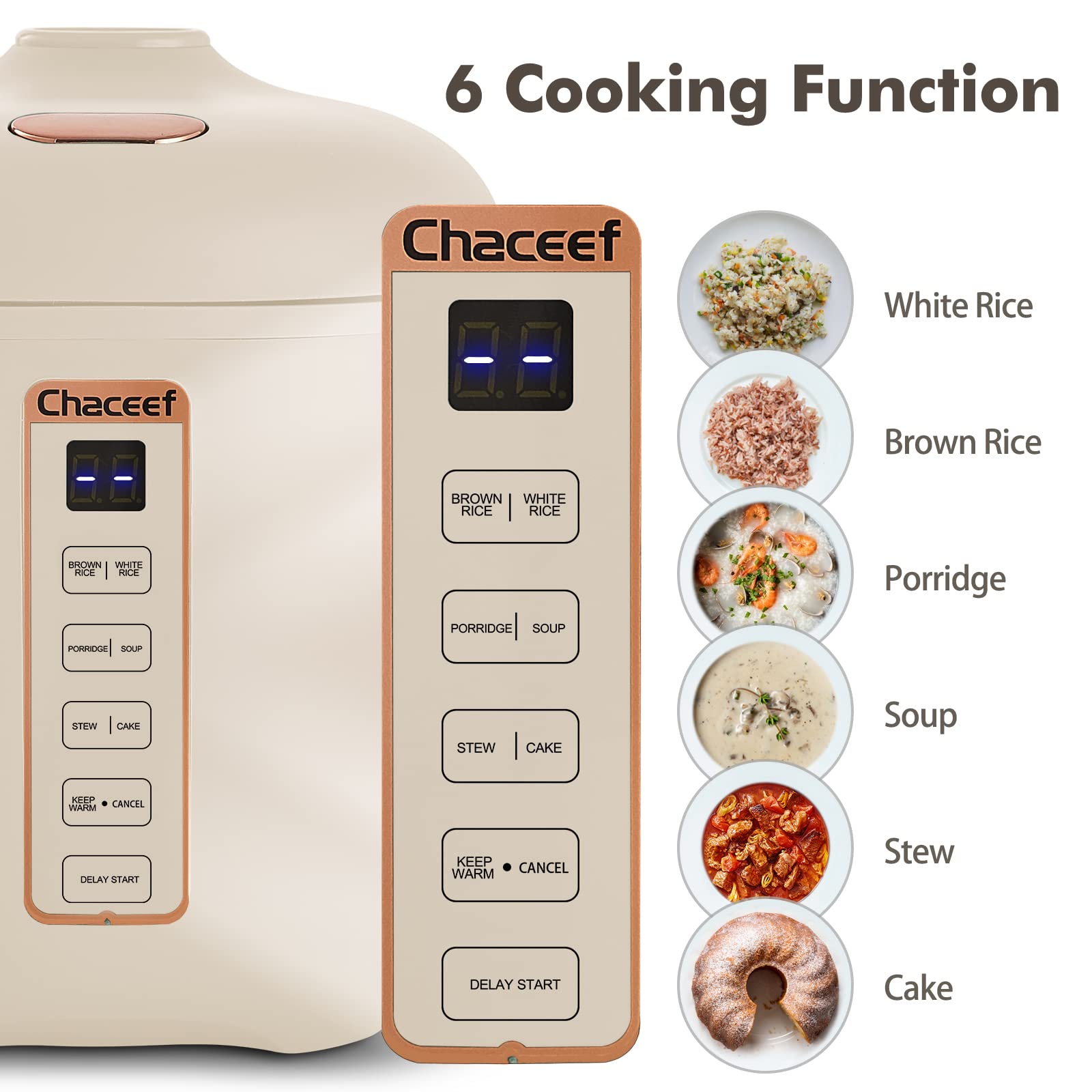 CHACEEF control panel demonstrates 6 cooking modes for versatile meals