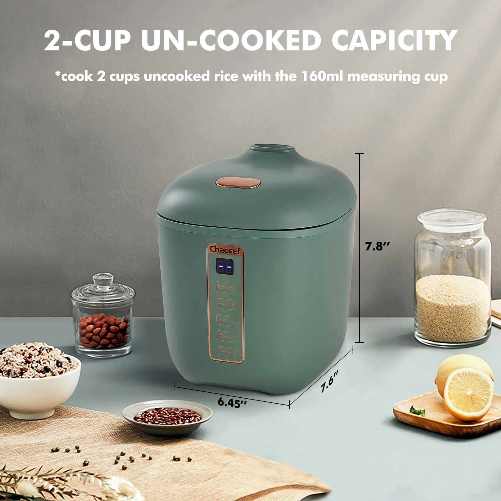 CHACEEF mini rice cooker non-stick inner pot for easy cleaning.