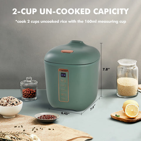 CHACEEF mini rice cooker non-stick inner pot for easy cleaning.