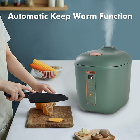 CHACEEF mini rice cooker portable design ideal for dorms and travel.