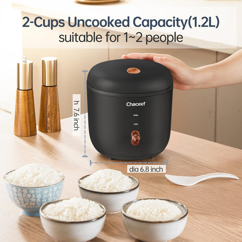 CHACEEF 2-cups uncooked capacity shown for small meals on the go.