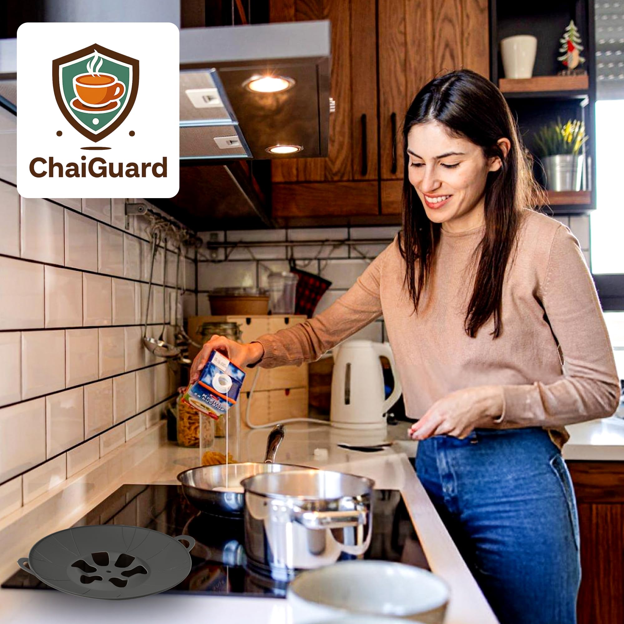 ChaiGuard universal-lid keeps chai prep neat and flavorful.