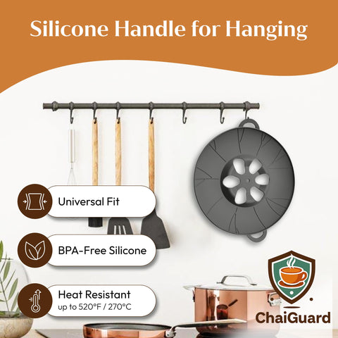 ChaiGuard lid features side handles for easy placement when hot.