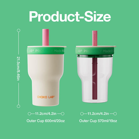 CHAKO LAB bottle in white-green designed to fit in car cup holders and go anywhere.