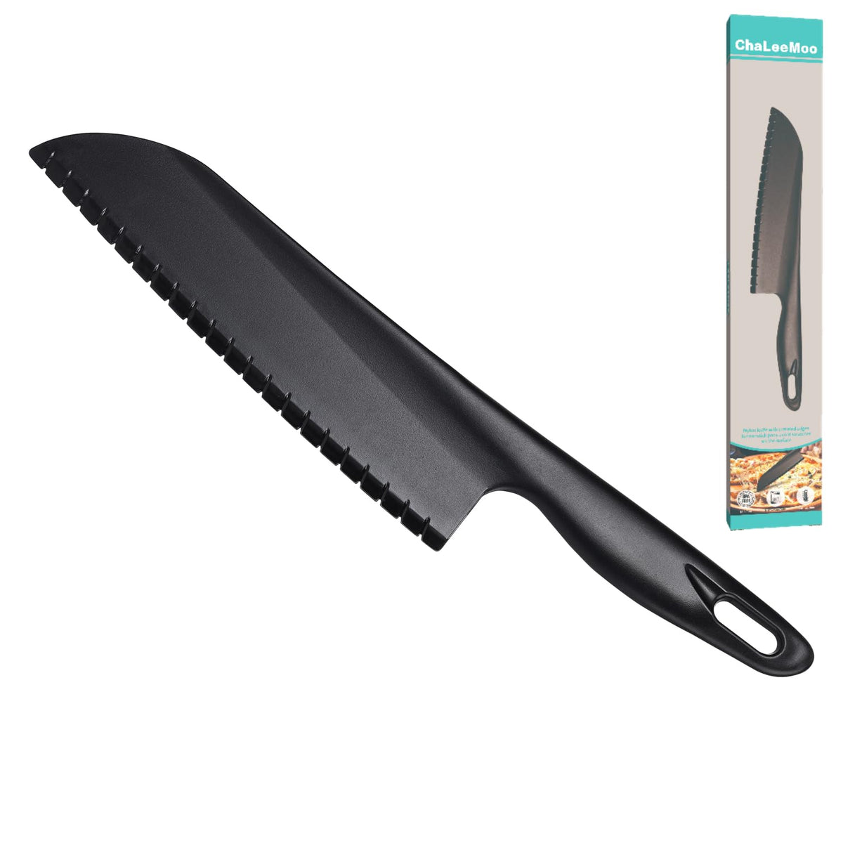 ChaLeeMoo 11-inch nylon knife blade close-up for scratch-free cutting on nonstick pans