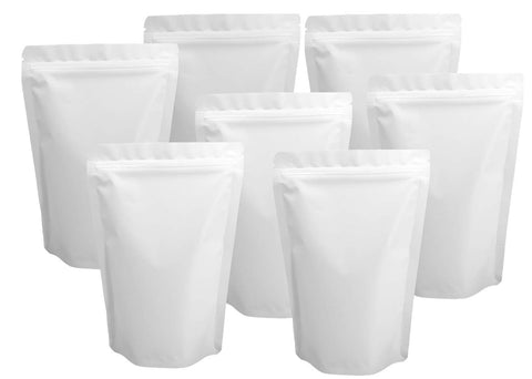 Chamigon 100-pack matte white mylar bags for organized pantry storage.