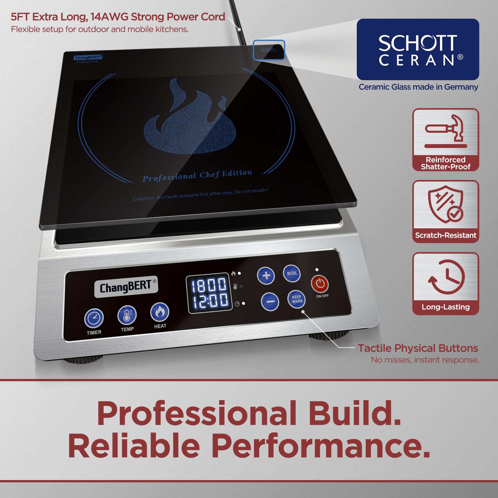 Commercial-grade ChangBERT induction burner for high-volume kitchens