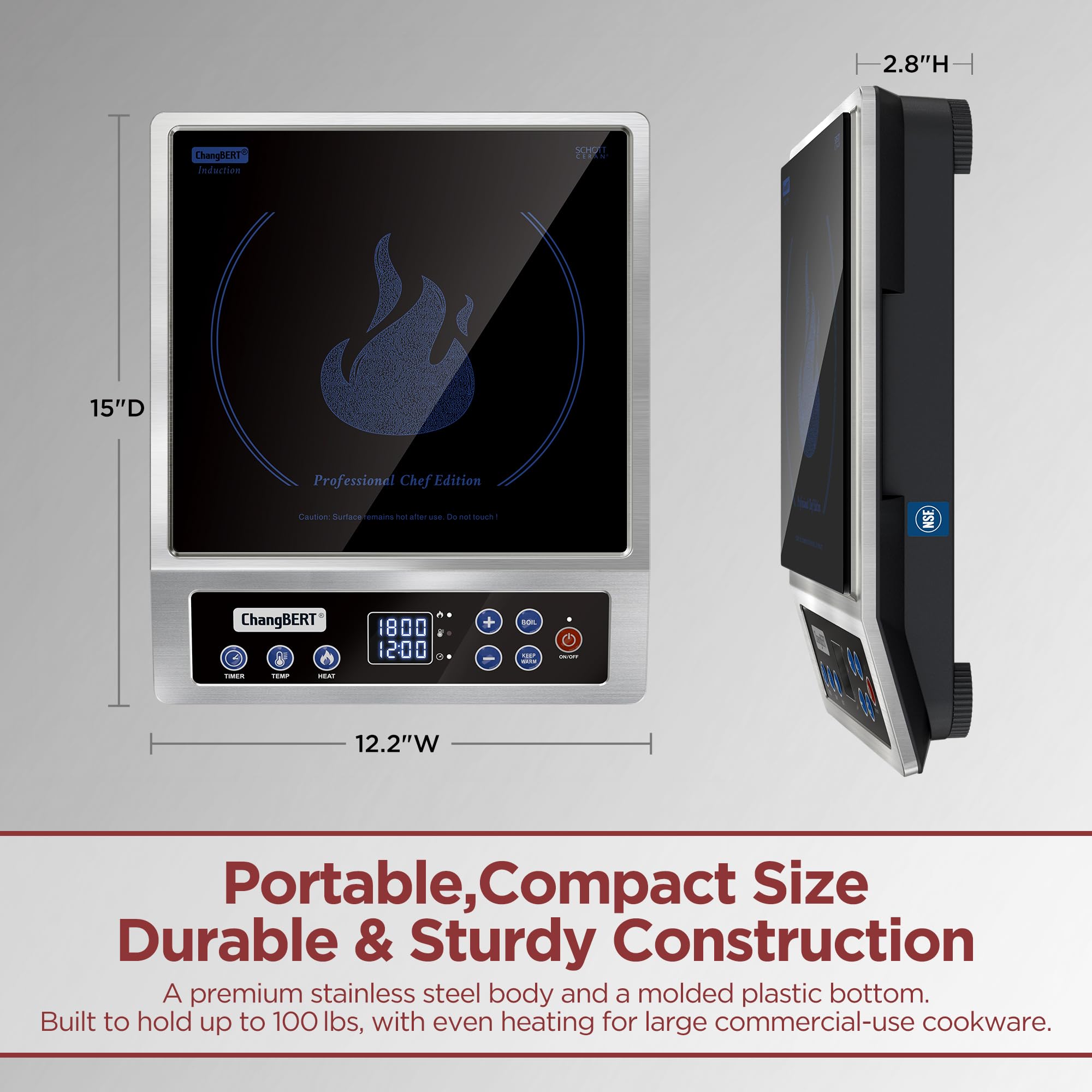 Compact portable-design ChangBERT induction cooktop on a kitchen counter