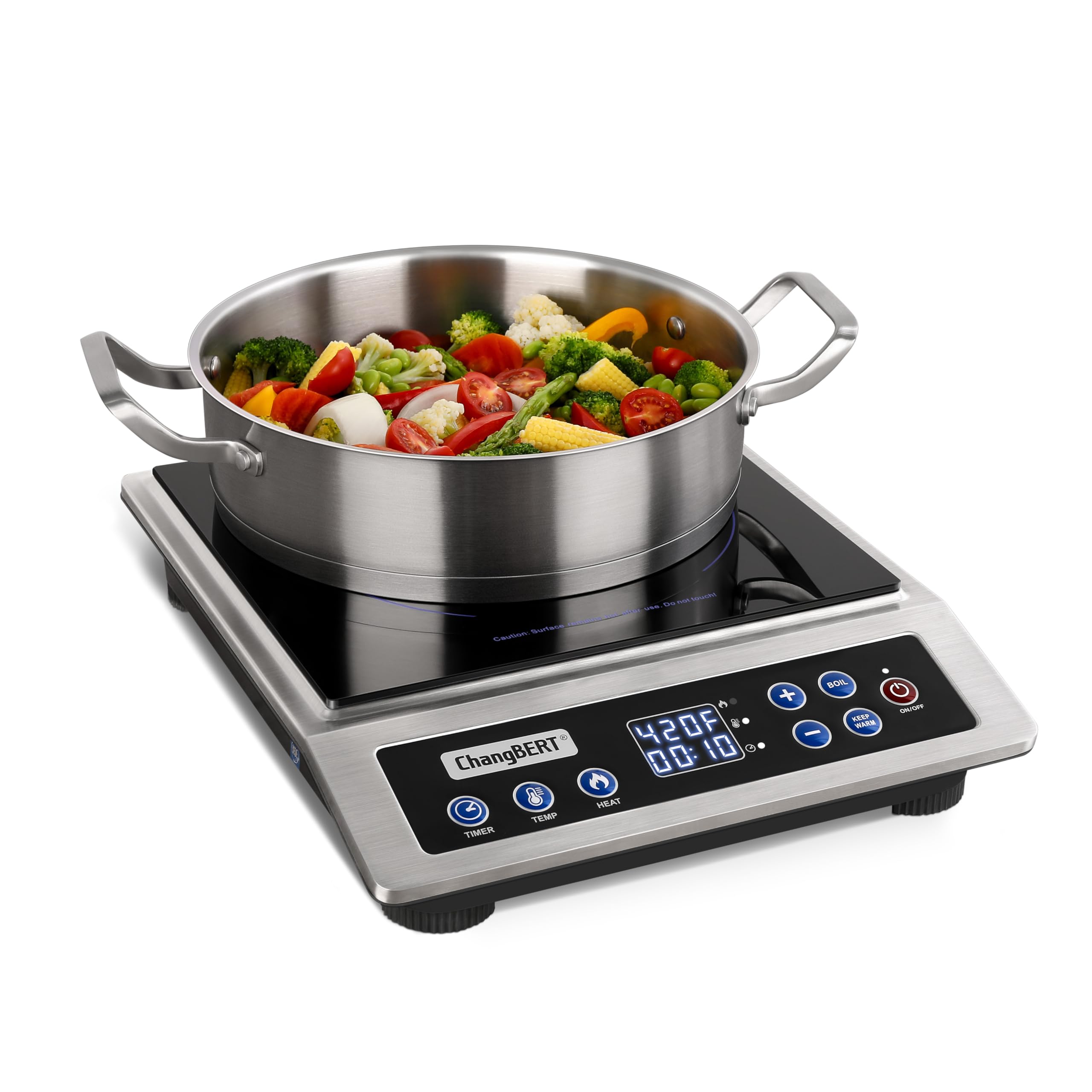 ChangBERT portable induction cooktop front view showing compact footprint and elegant build