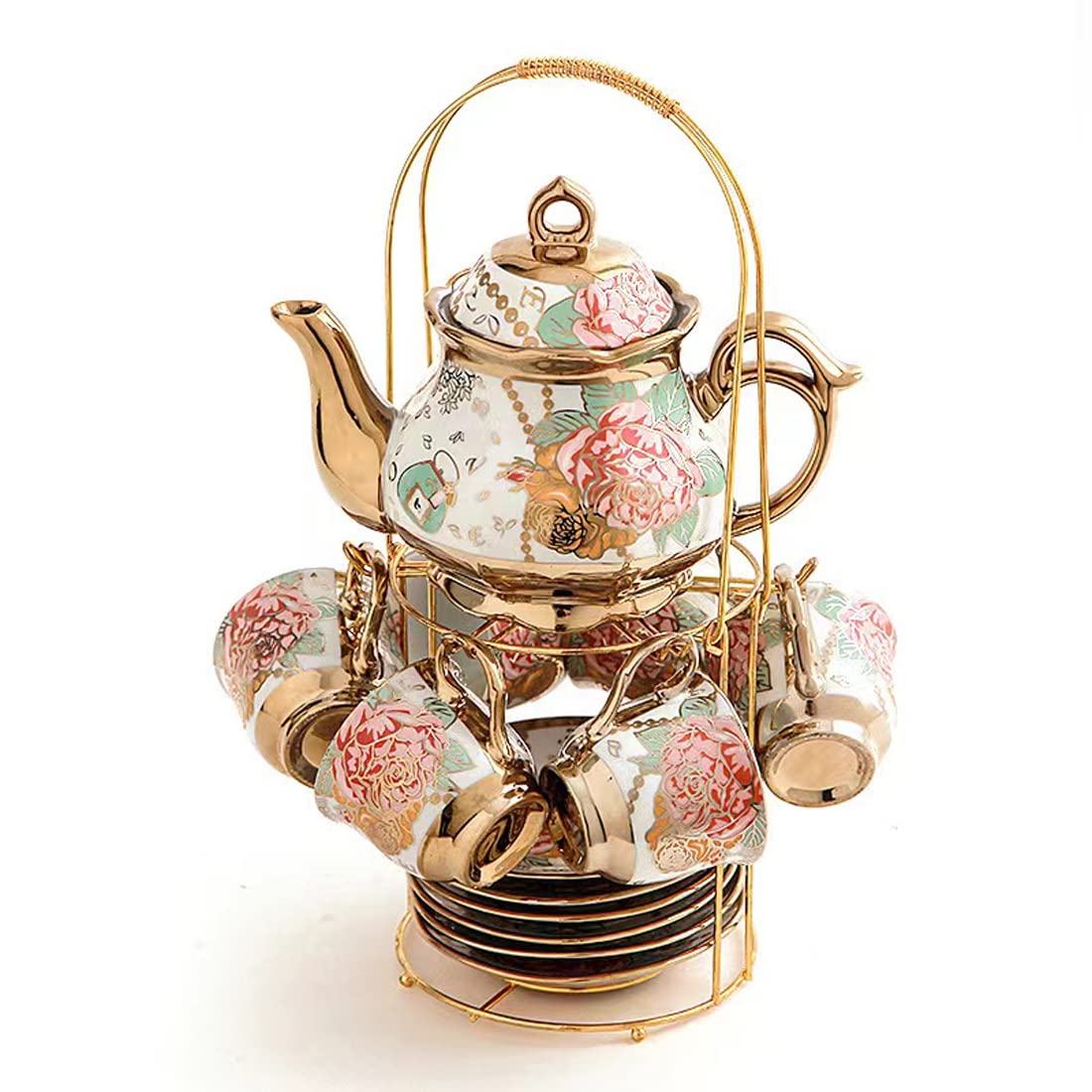 CHANJOON teapot with gold trim and red rose pattern for sophisticated tea service.