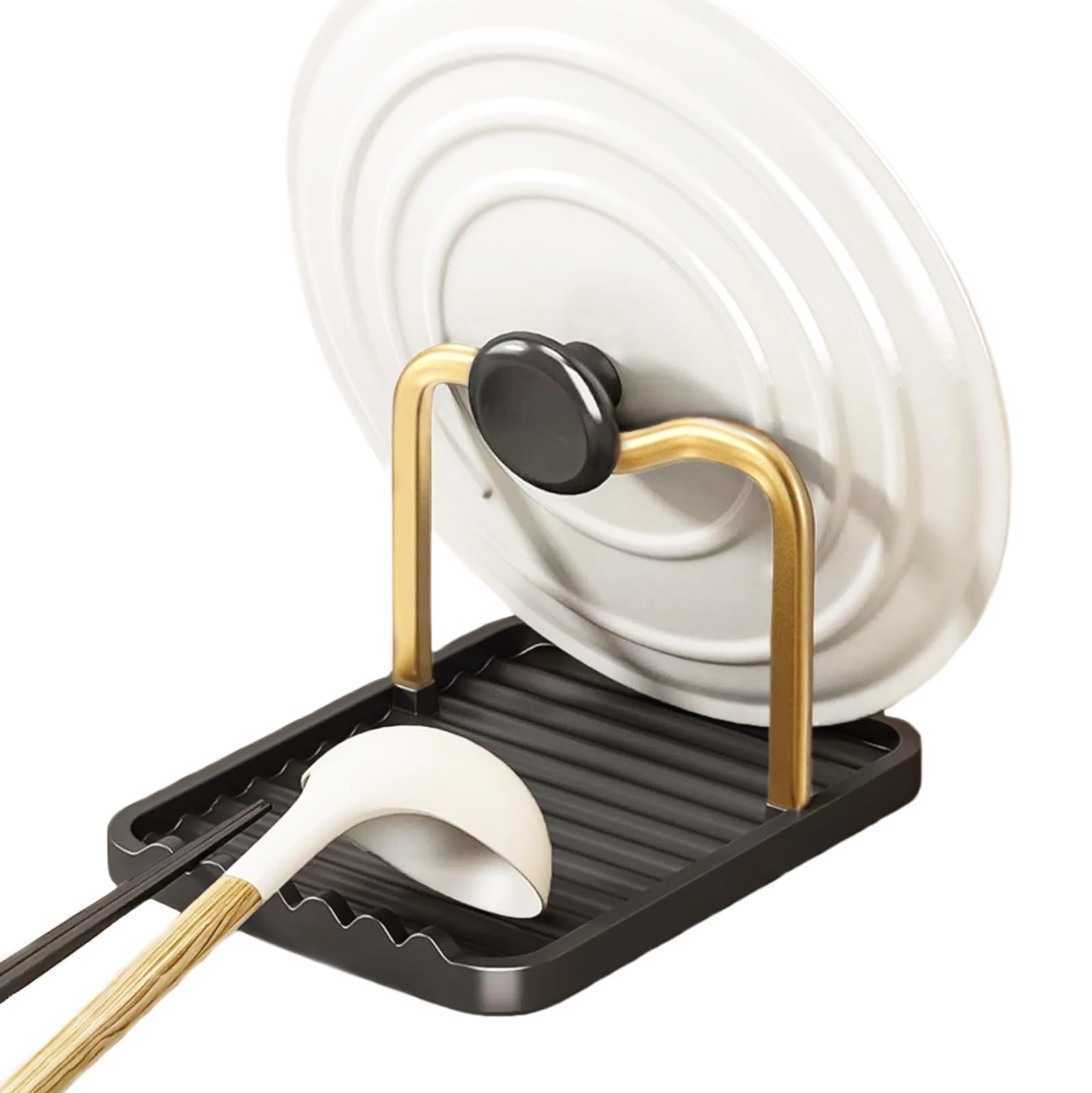 CHANNICORNER anti-rust spoon rest with lid holder on counter, keeps cookware organized