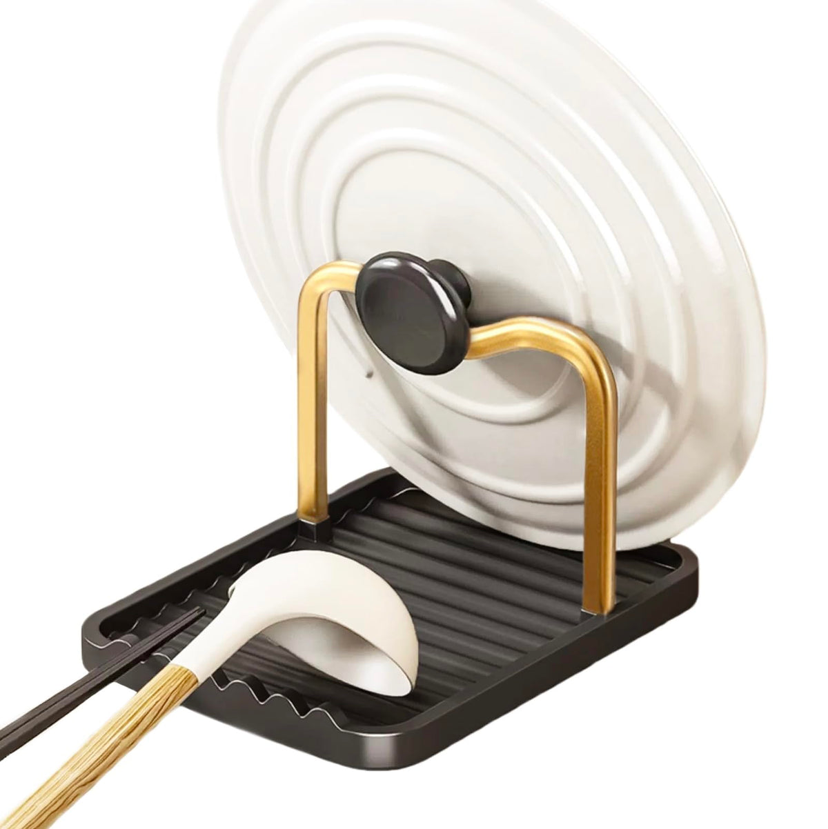 CHANNICORNER anti-rust spoon rest with lid holder on counter, keeps cookware organized