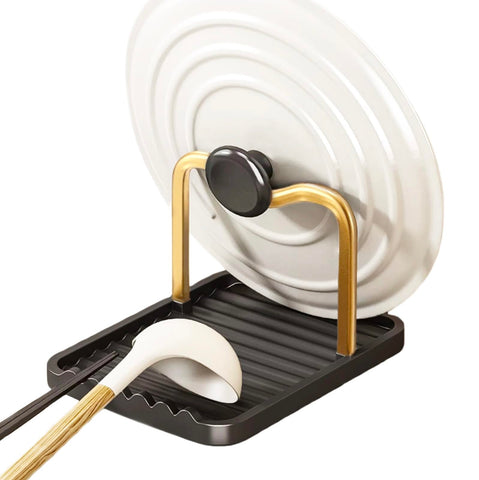 CHANNICORNER anti-rust spoon rest with lid holder on counter, keeps cookware organized