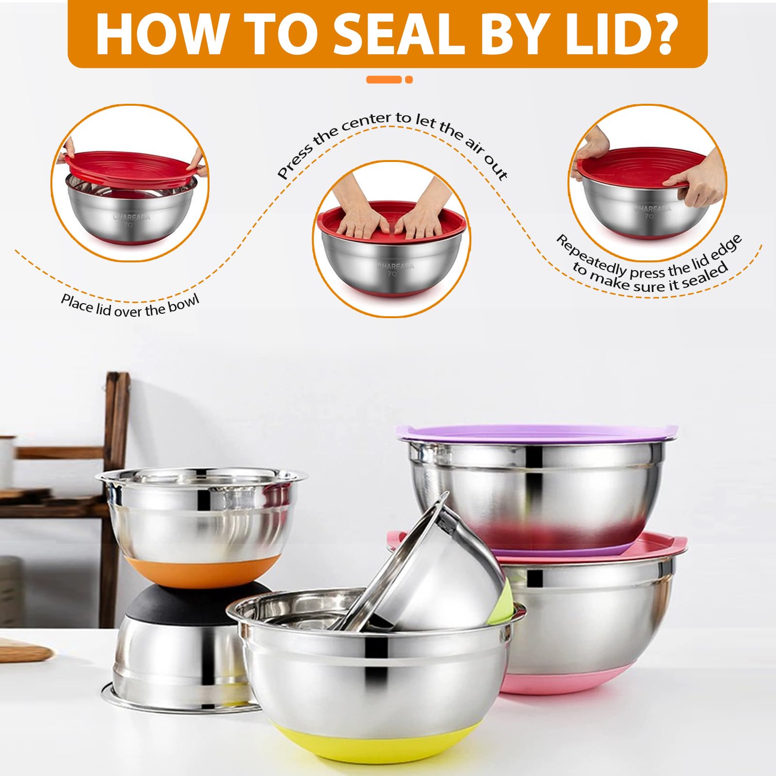 CHAREADA bowls with non-slip silicone bottoms to prevent sliding during use