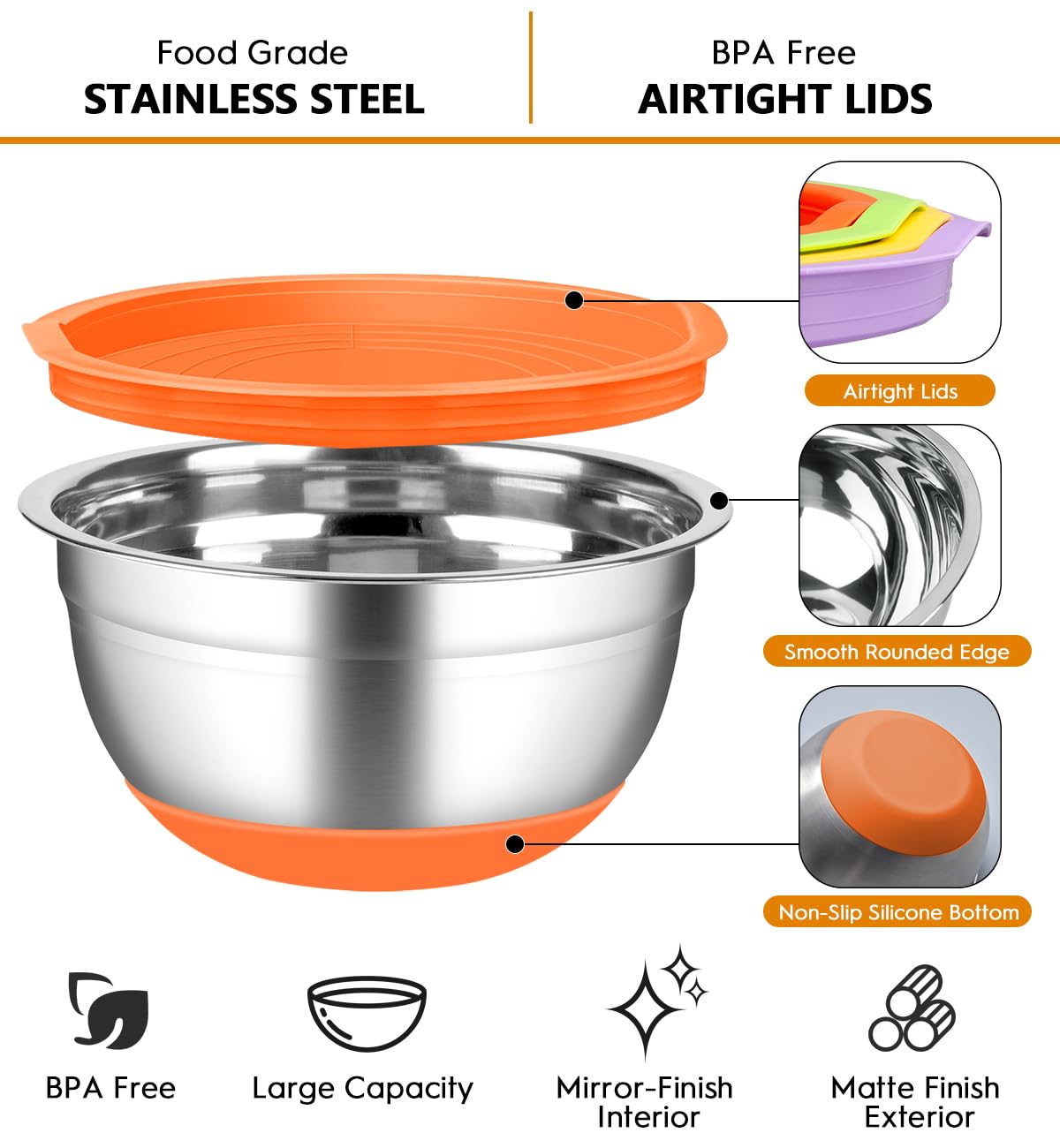 CHAREADA stainless steel bowls with mirror interior for precise mixing