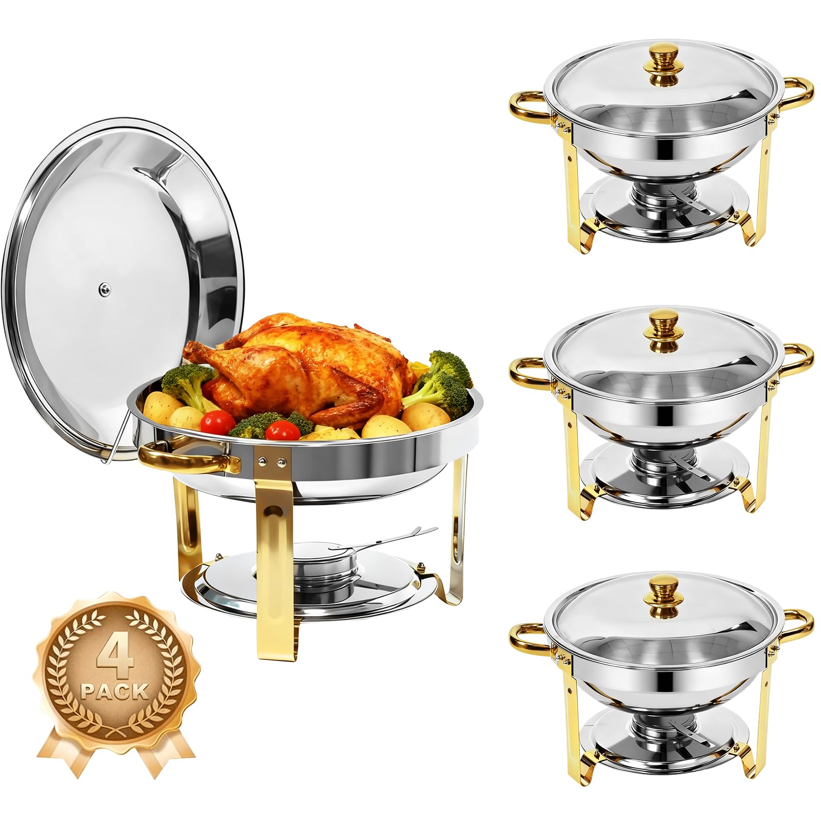 Charcofire 4-pack round chafing dish setup, ideal for catering events and quick service