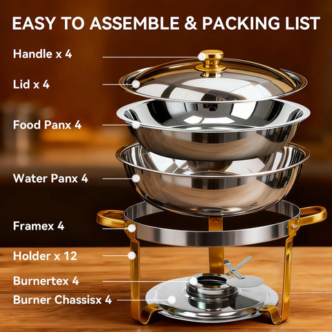 Charcofire gold-finish chafing dish adds glamorous buffet appeal