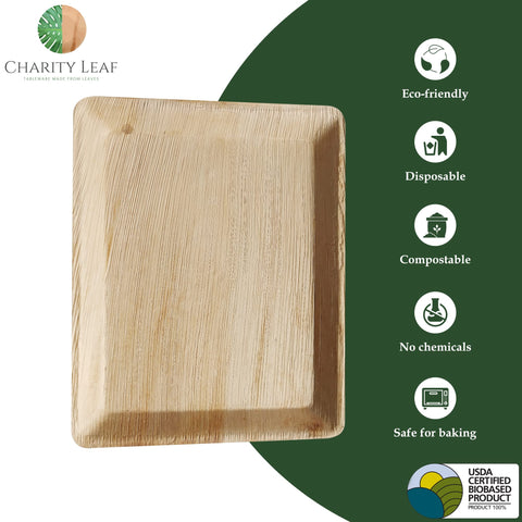 Charity Leaf disposable platters stacked for quick event setup