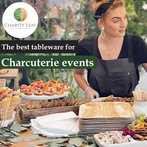 Charity Leaf palm leaf trays stacked for compact storage