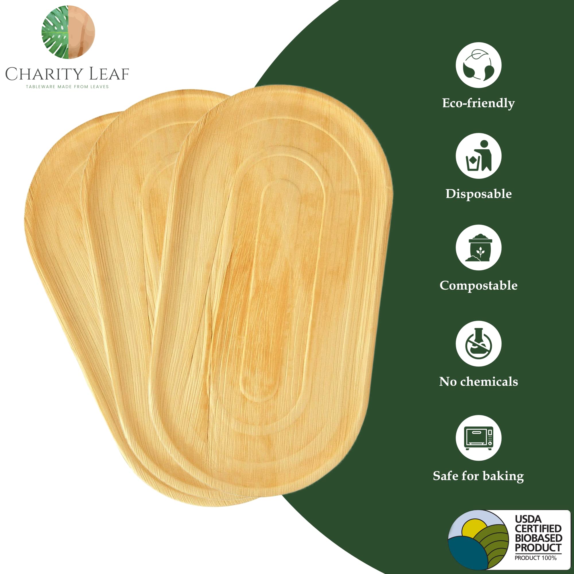 Charity Leaf palm leaf tray used as eco-friendly wedding serving platter