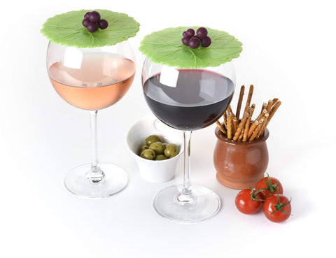 Charles Viancin Grape Drink Cover set two on table keeps beverages fresh.