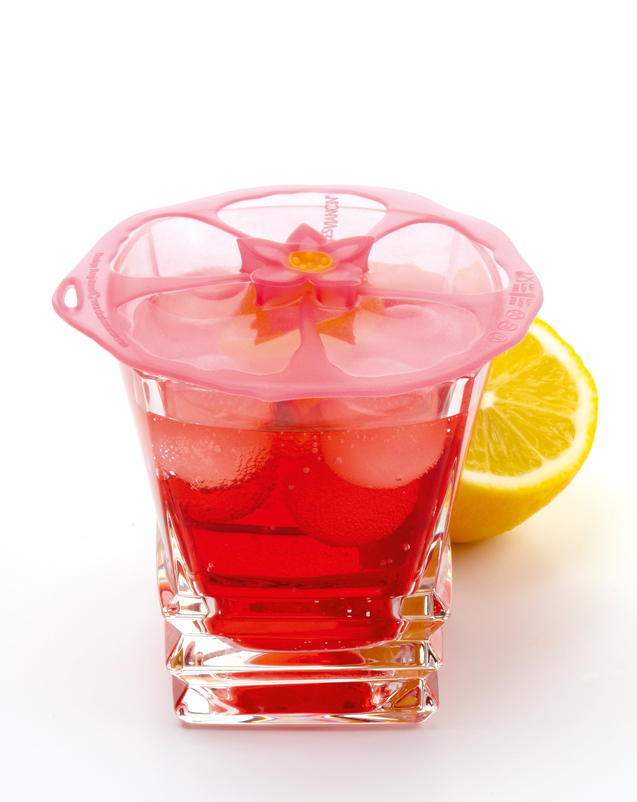 Hibiscus silicone cover on a stainless cup keeps cold drinks fresh.