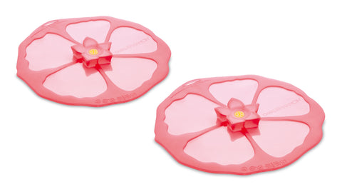 Charles Viancin Hibiscus drink cover set on pink design protects beverages.